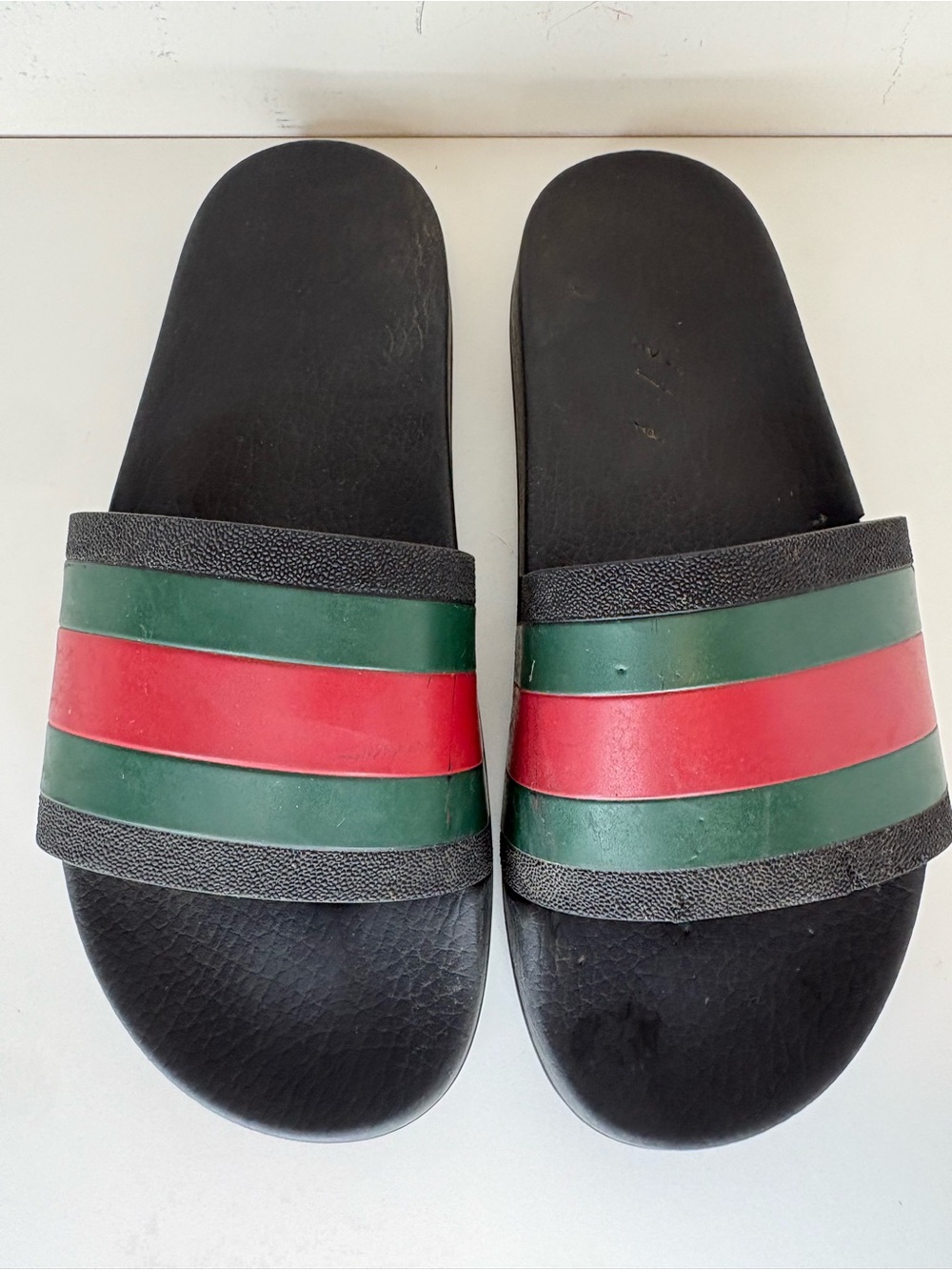 Gucci Black Slides with Green and Red Stripes